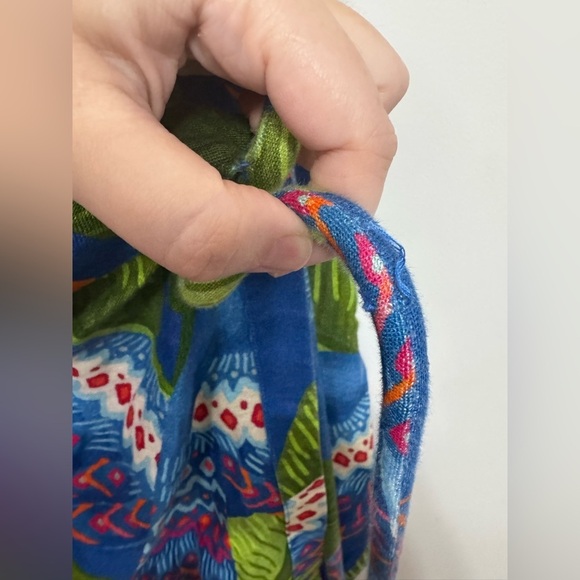 FARM RIO XS Mini Wrap Dress Blue Macaw Print 100% linen Super Cute! - Picture 7 of 10